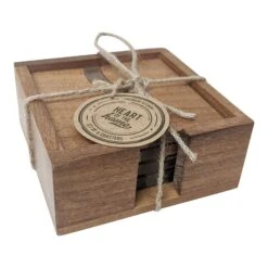 Wooden Wave Design Coasters In A Wooden Holder 9 Wooden Wave Design Coasters In A Wooden Holder -Mon Panier Shop S KG1178 3