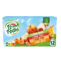 Pom'Potes Organic Pouches Apple Strawberry Pear Apricot – No Added Sugars 12x90g