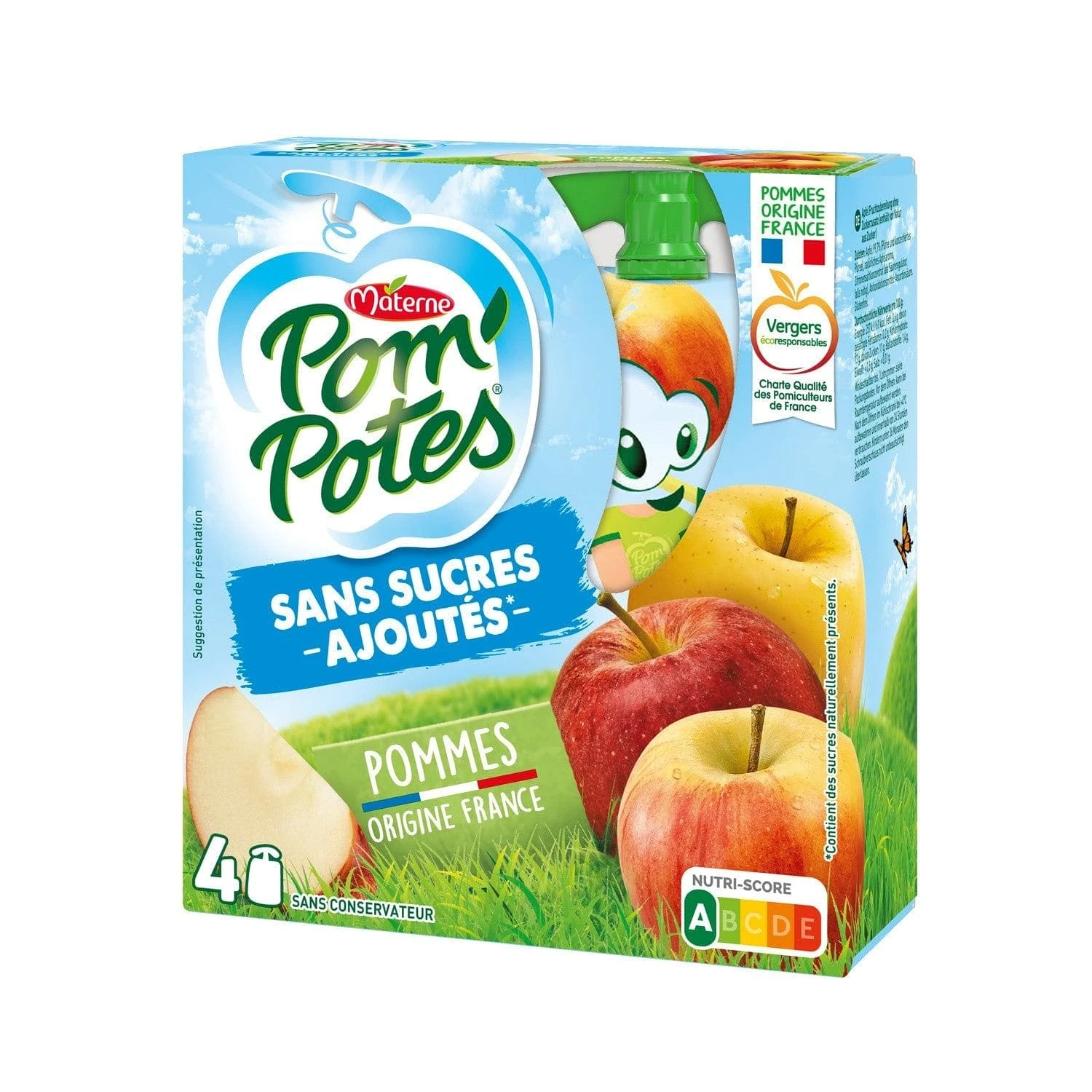 Pom'Potes Apple Compote Pouches Without Added Sugars 4x90g 3 Pom'Potes Apple Compote Pouches Without Added Sugars 4x90g